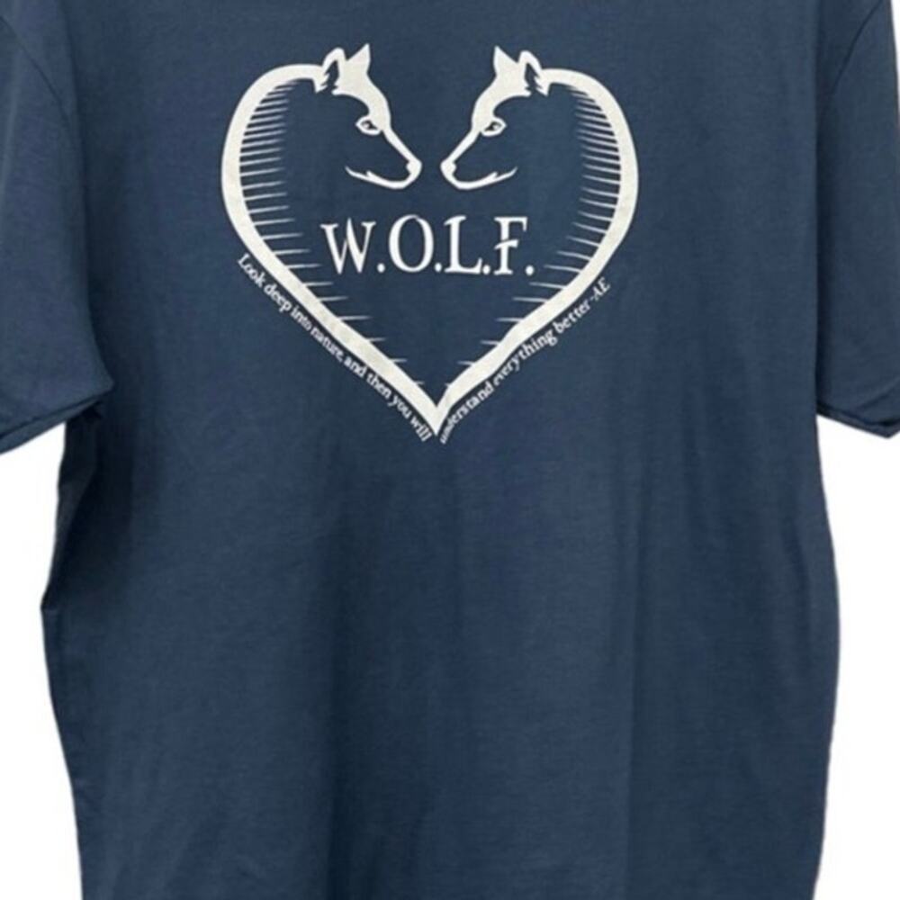 WOLF Wildlife Graphic Tee Nature Wolves Shirt Blue Size L